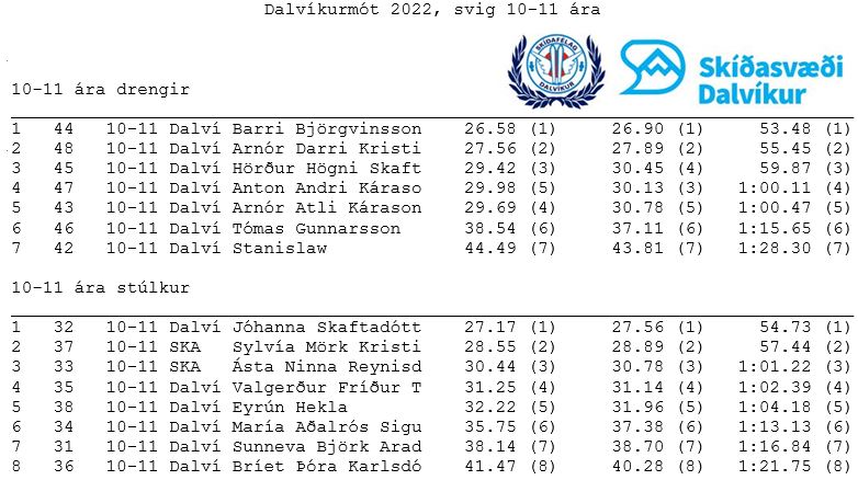 svig 10 - 11 ára