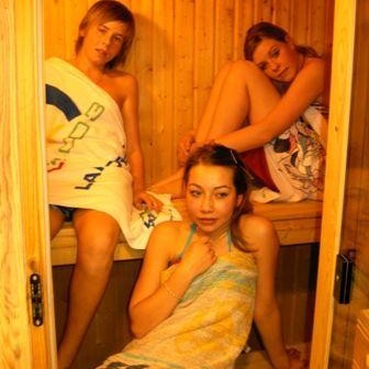 Kristján, Sigga og Sóley í gufunni