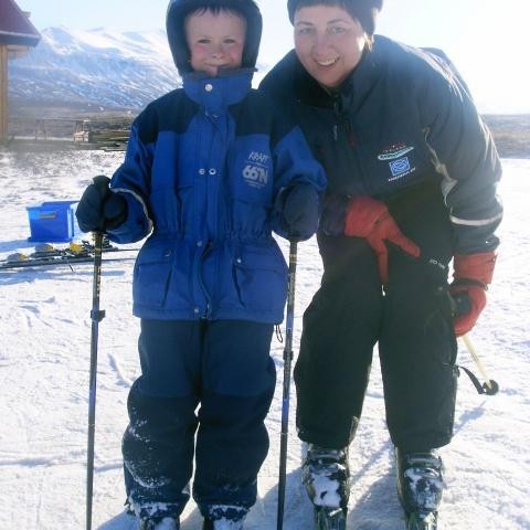 Haraldur Kristján og Habba á skíðaæfingu í lok febrúar