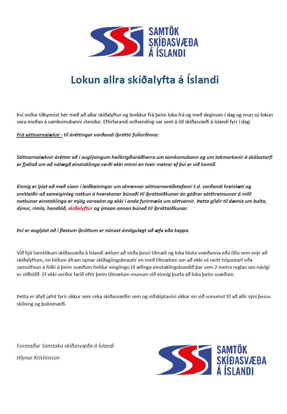 Lokað á skíðasvæðinu