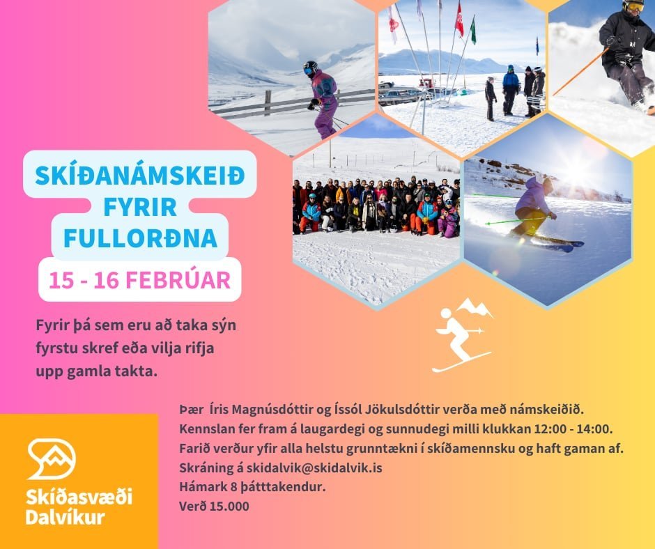 Fullorðins skíðanámskeið, Adult Ski Course.