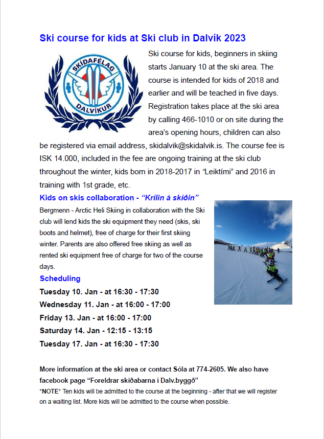 Ski course for kids at Ski club in Dalvík 2023