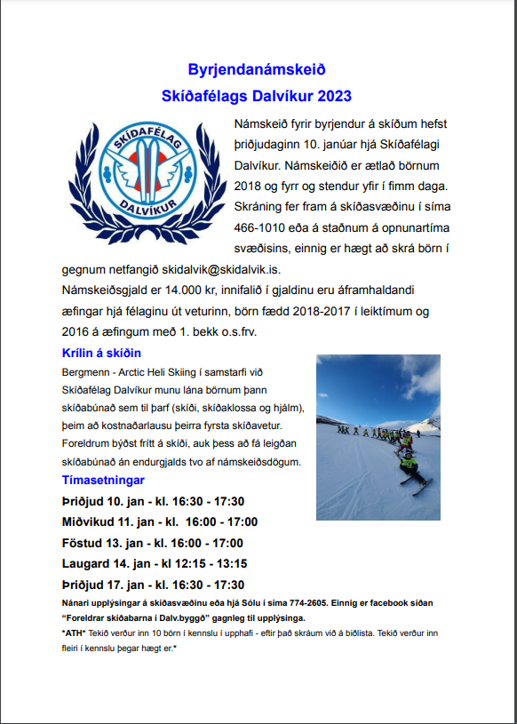 Byrjendakennsla og Krílin og á skíðin