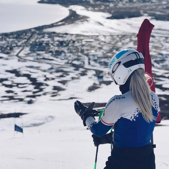 Mynd tekin af Andreu í Böggvisstaðafjalli um páskana, þar sem hún stundaði æfingar.