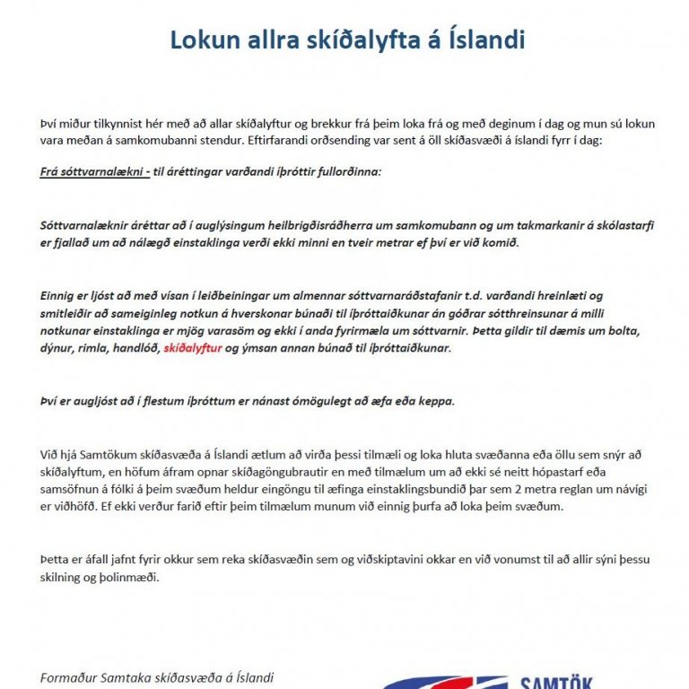 Lokað á skíðasvæðinu