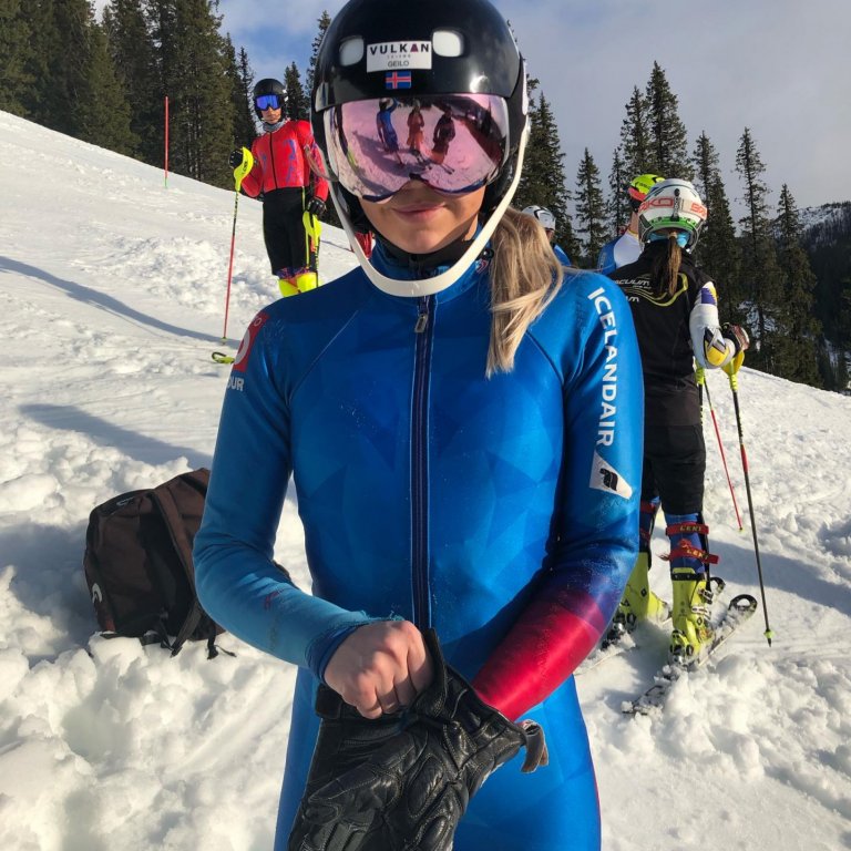 Andrea Björk einbeitt á æfingum í Are.