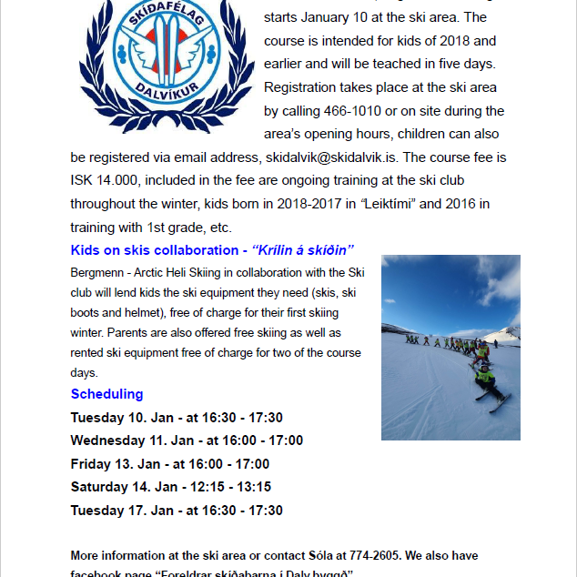 Ski course for kids at Ski club in Dalvík 2023