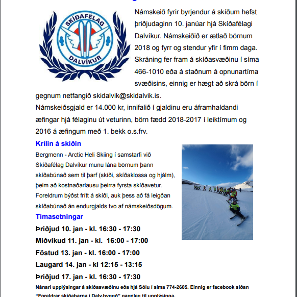 Byrjendakennsla og Krílin og á skíðin